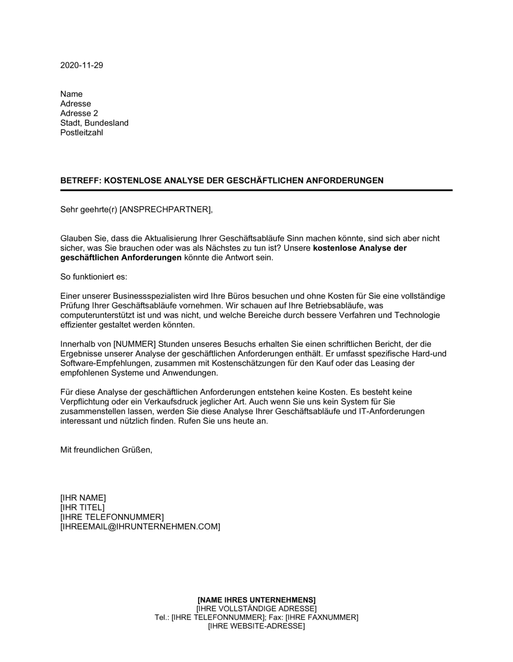 Business-in-a-Box's Kostenlose Analyse der geschäftlichen Anforderungen