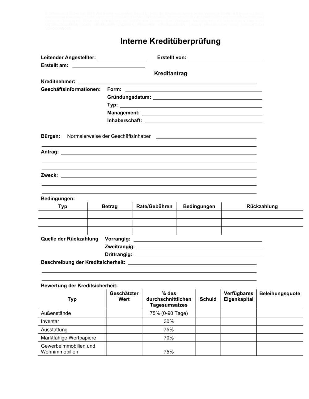 Business-in-a-Box's Kreditantragsformular und Checkliste