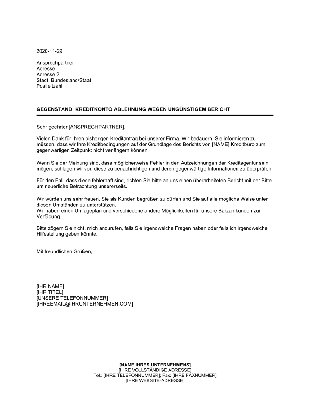 Business-in-a-Box's Kreditkonto Ablehnung