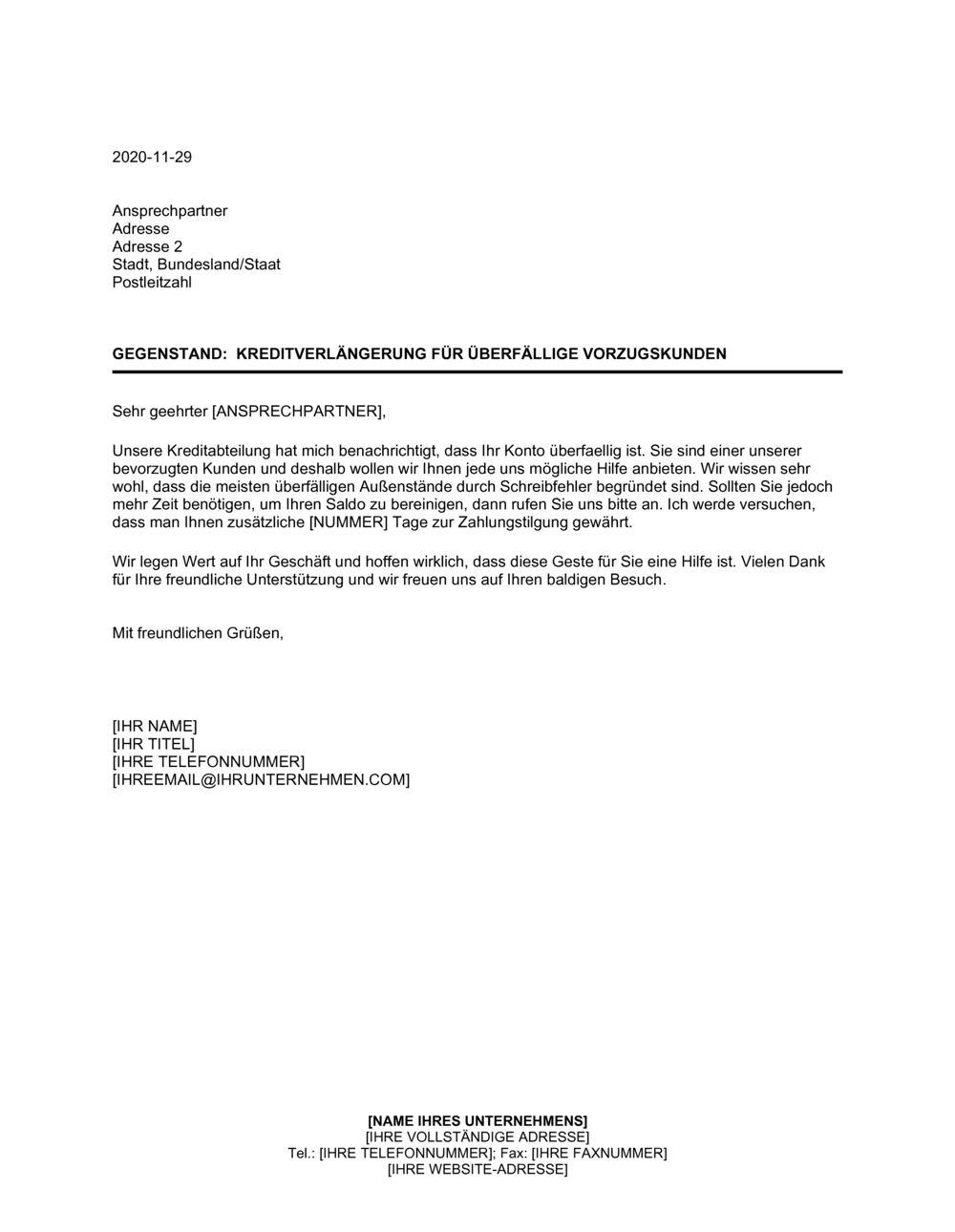 Business-in-a-Box's Kreditverlängerung für überfällige Vorzugskunden