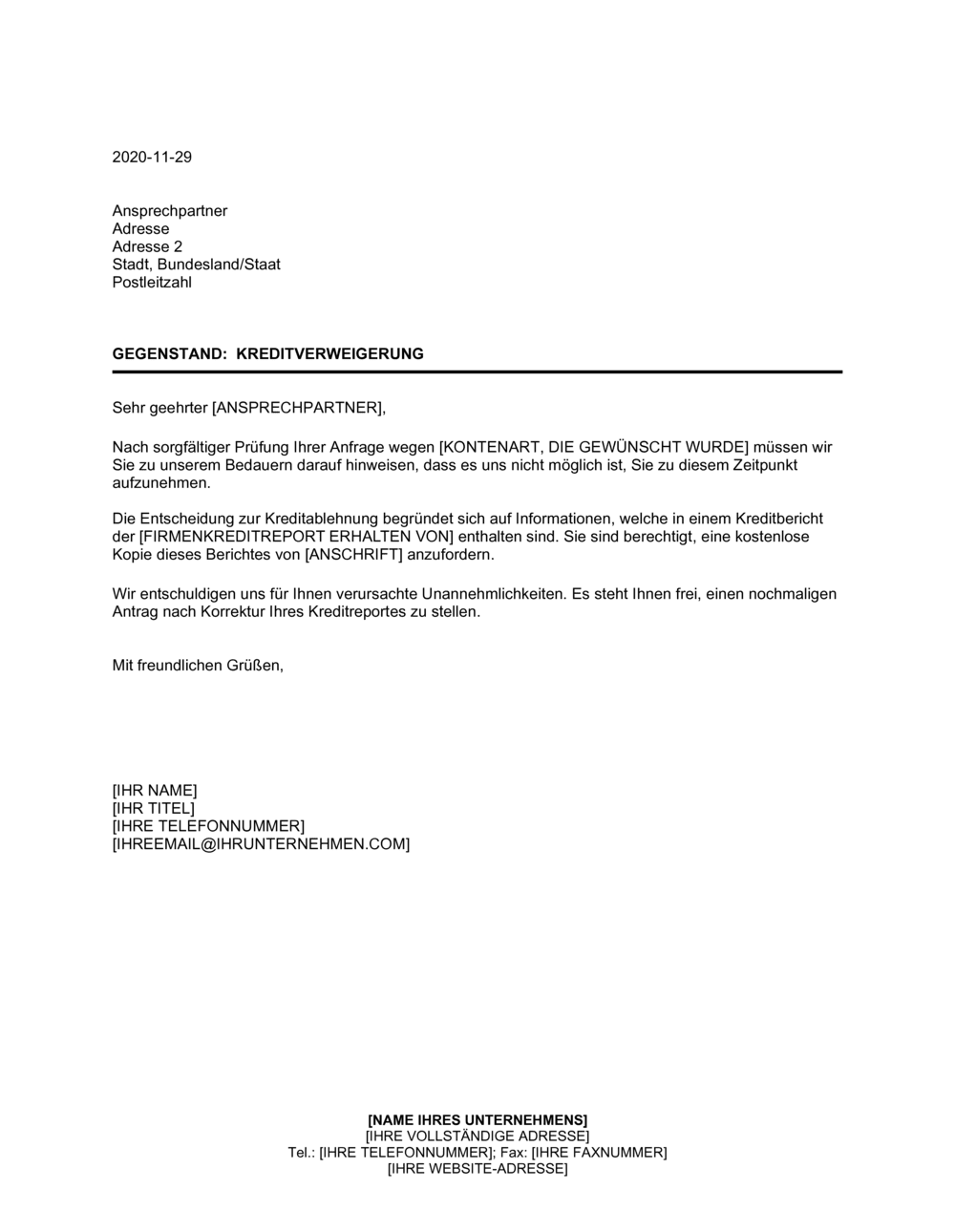 Business-in-a-Box's Kreditverweigerung