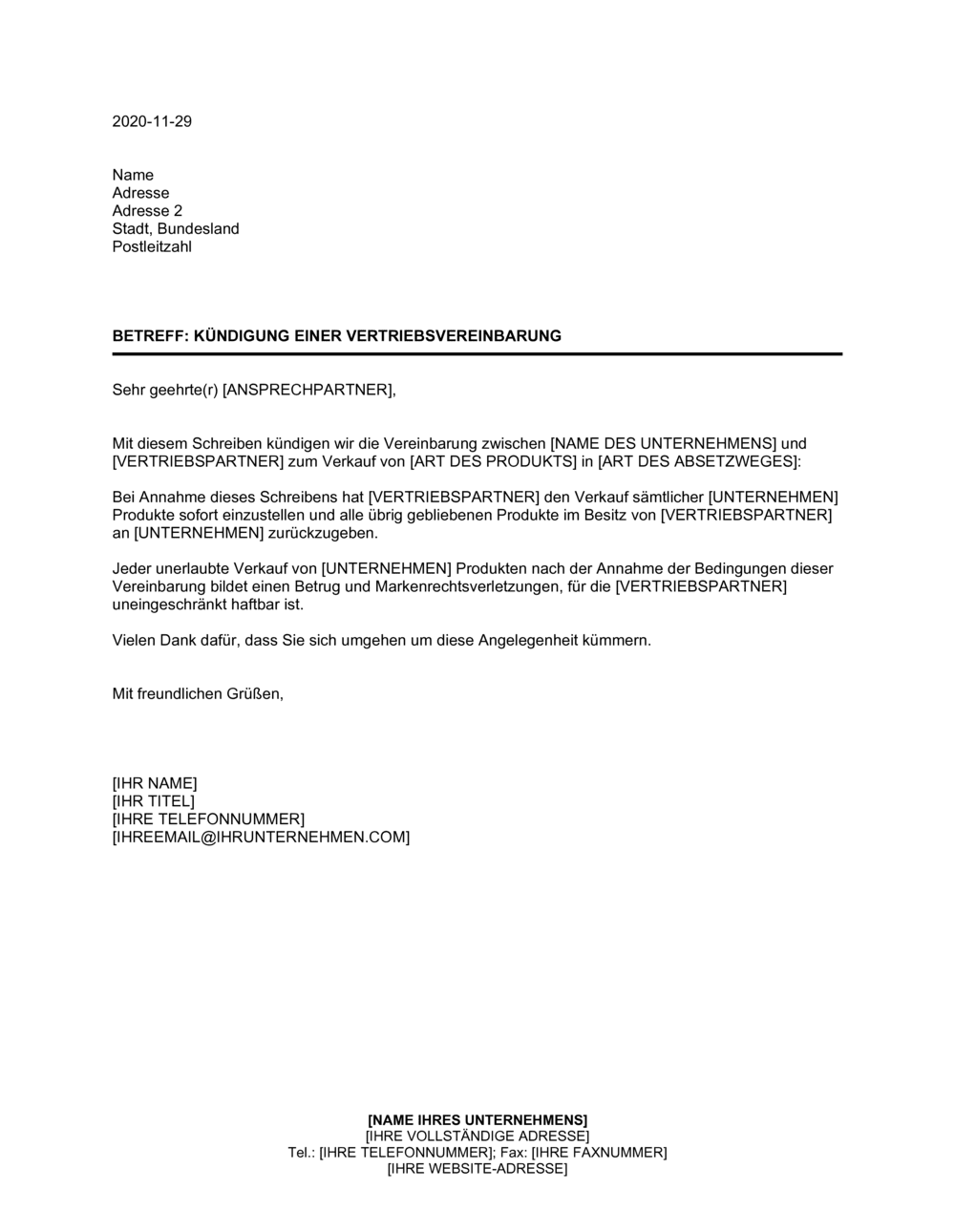 Business-in-a-Box's Kündigung einer Vertriebsvereinbarung