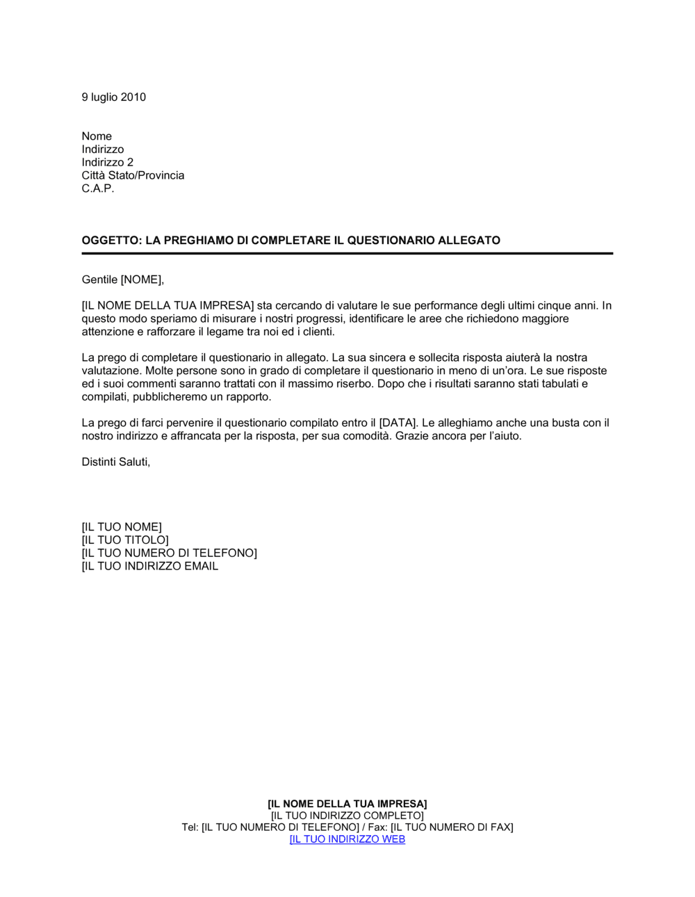 Business-in-a-Box's La preghiamo di completare il questionario in allegato