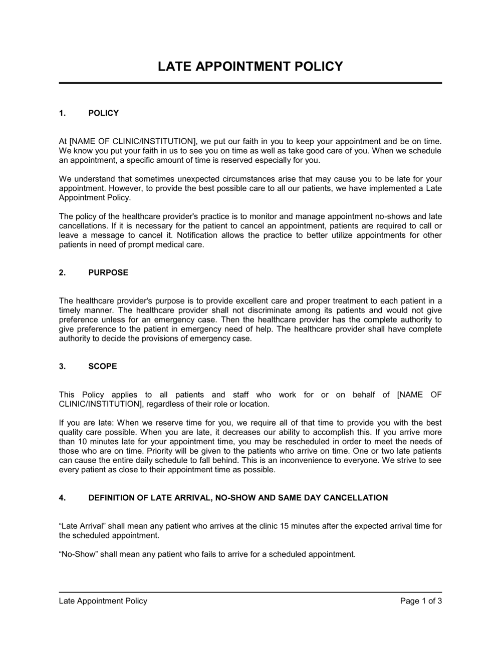 Business-in-a-Box's Late Appointment Policy Template