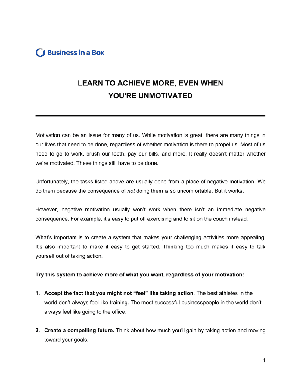 Business-in-a-Box's Learn To Achieve More Even When Youre Unmotivated Template