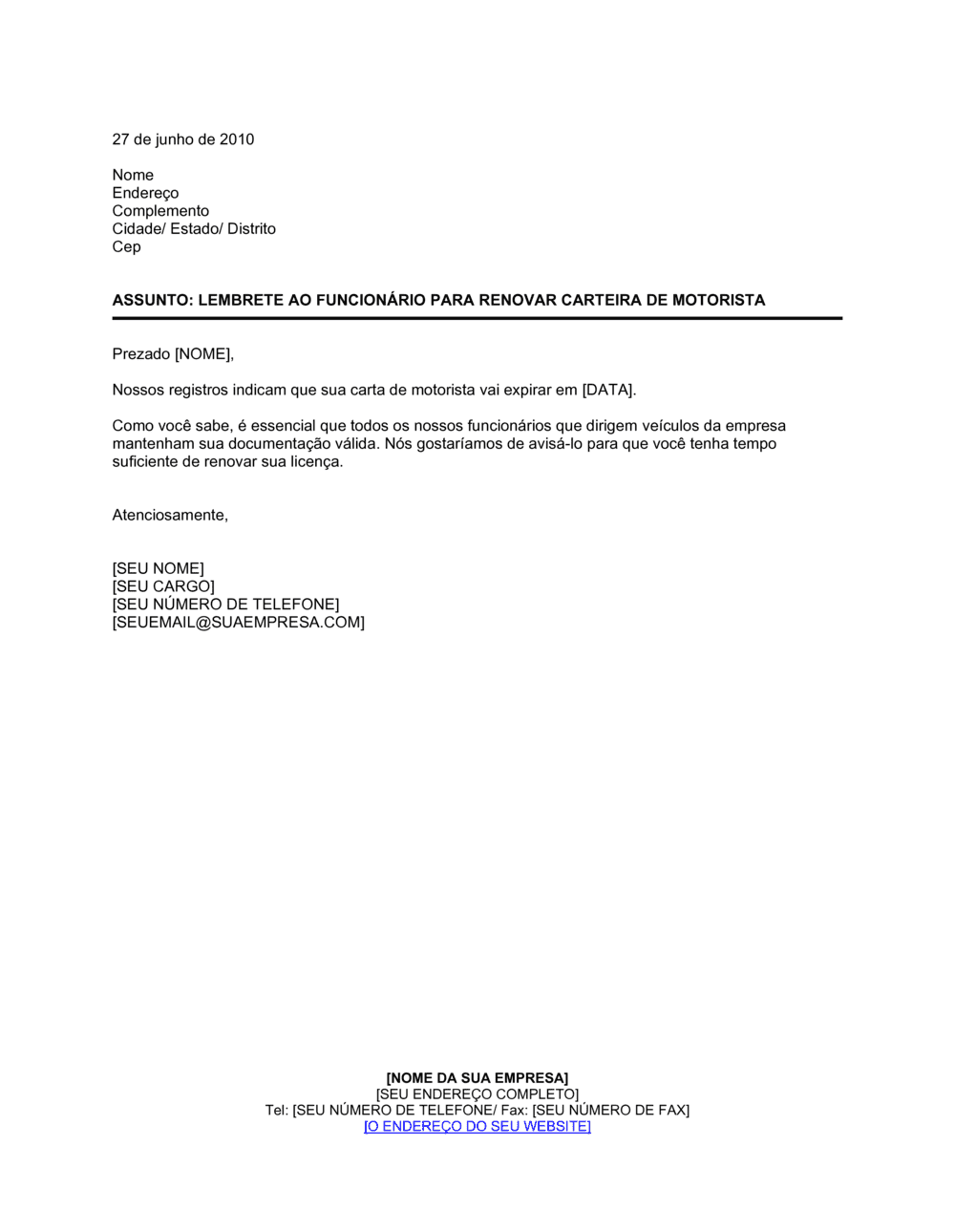Business-in-a-Box's Lembrete para Funcionário para Renovar Carteira de Motorista