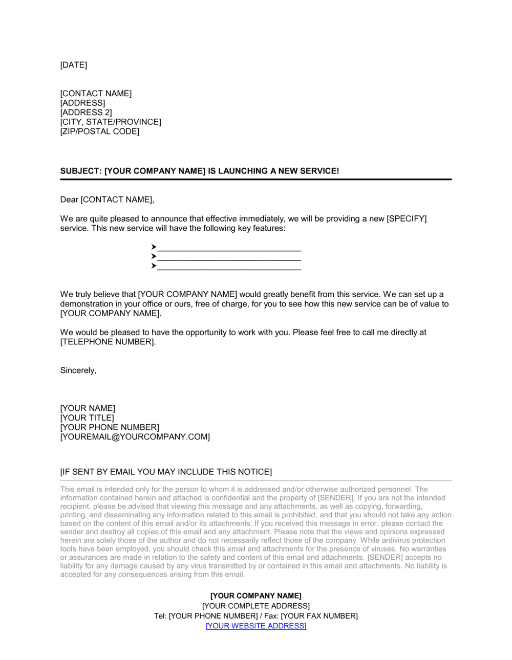 Letter Announcing New Service Template  by Business-in-a-Box™