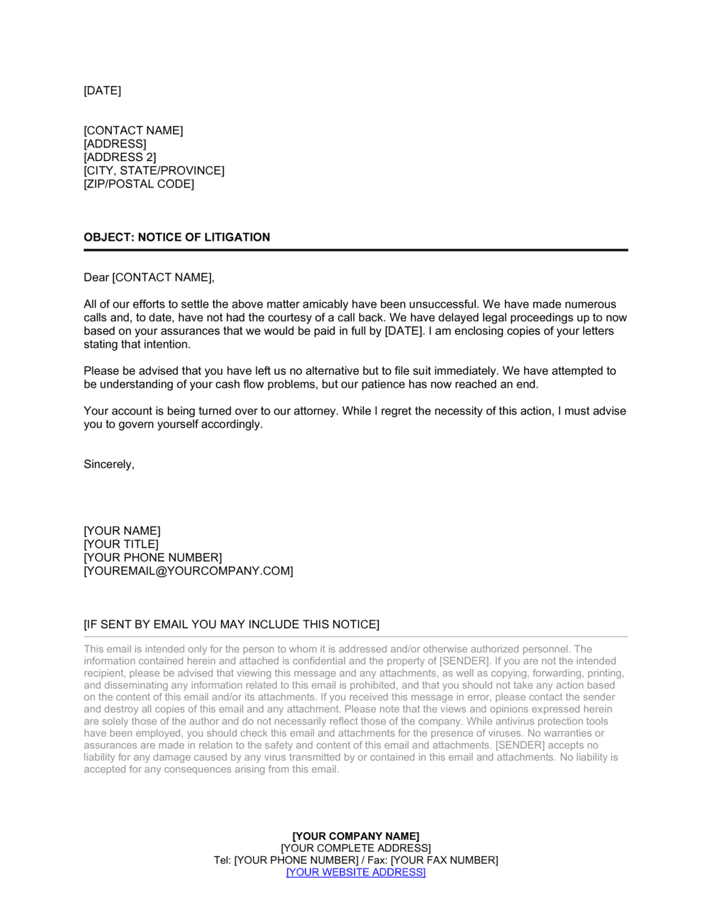 Letter Notice of Litigation Template  by Business-in-a-Box™