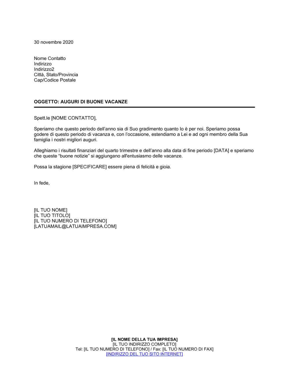 Business-in-a-Box's Lettera agli azionisti buone vacanze
