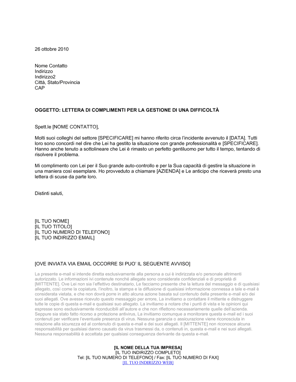 Business-in-a-Box's Lettera di complimenti