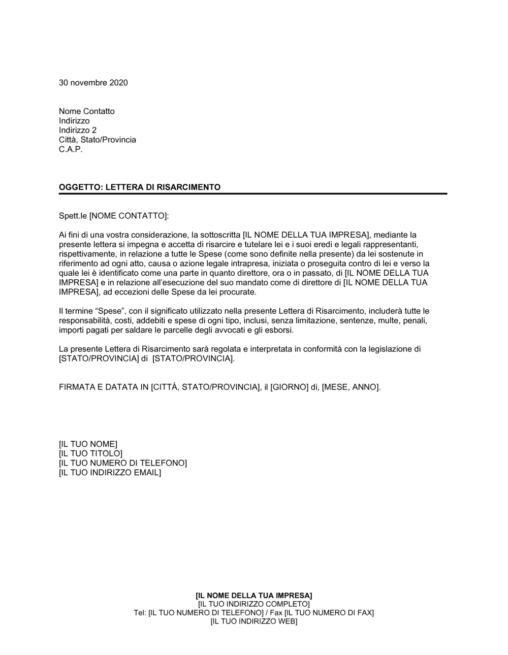 Business-in-a-Box's Lettera di risarcimento all'ex direttore