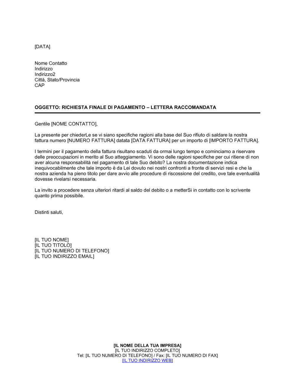 Business-in-a-Box's Lettera di riscossione credito per evitare dispute