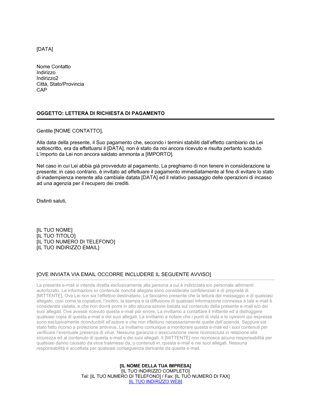 Business-in-a-Box's Lettera di riscossione credito su effetto cambiario