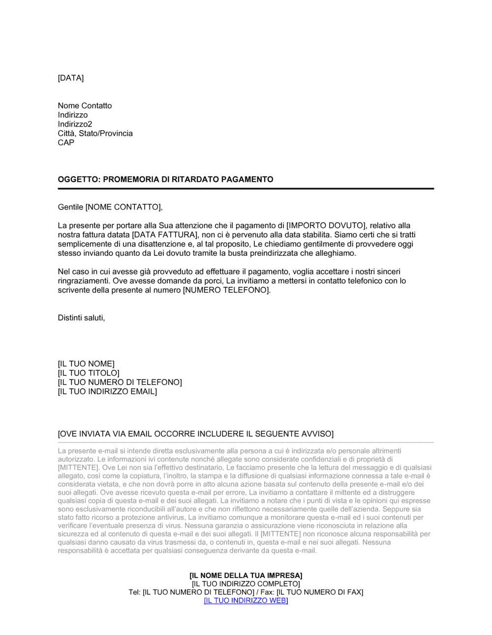 Business-in-a-Box's Lettera di riscossione del credito iniziale