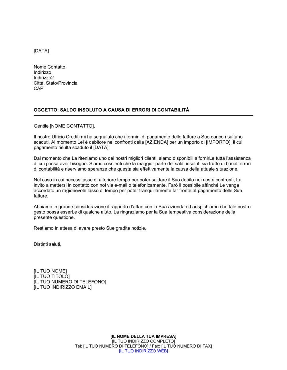 Business-in-a-Box's Lettera di riscossione errori di contabilità