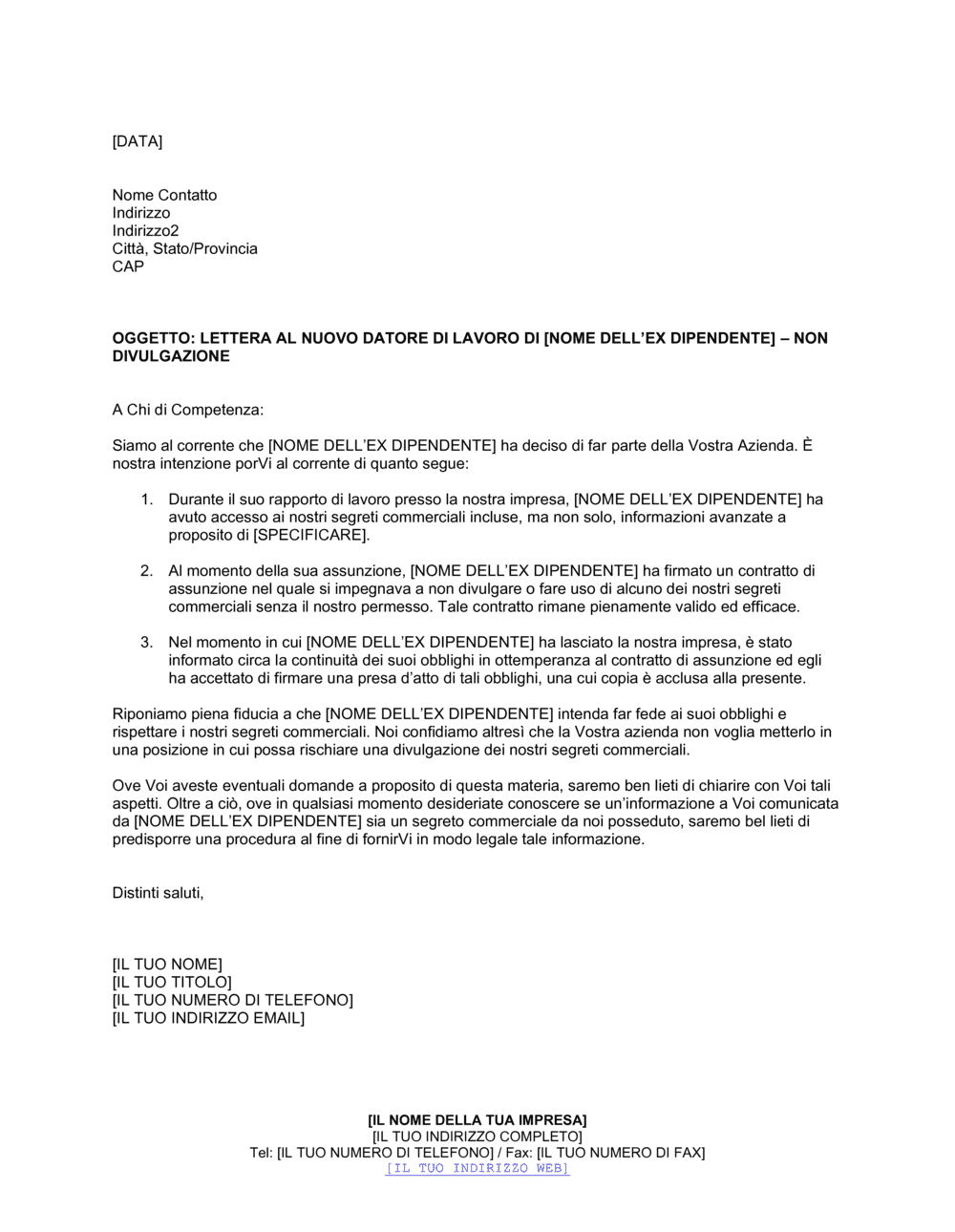 Business-in-a-Box's Lettera datore di lavoro_non divulgazione