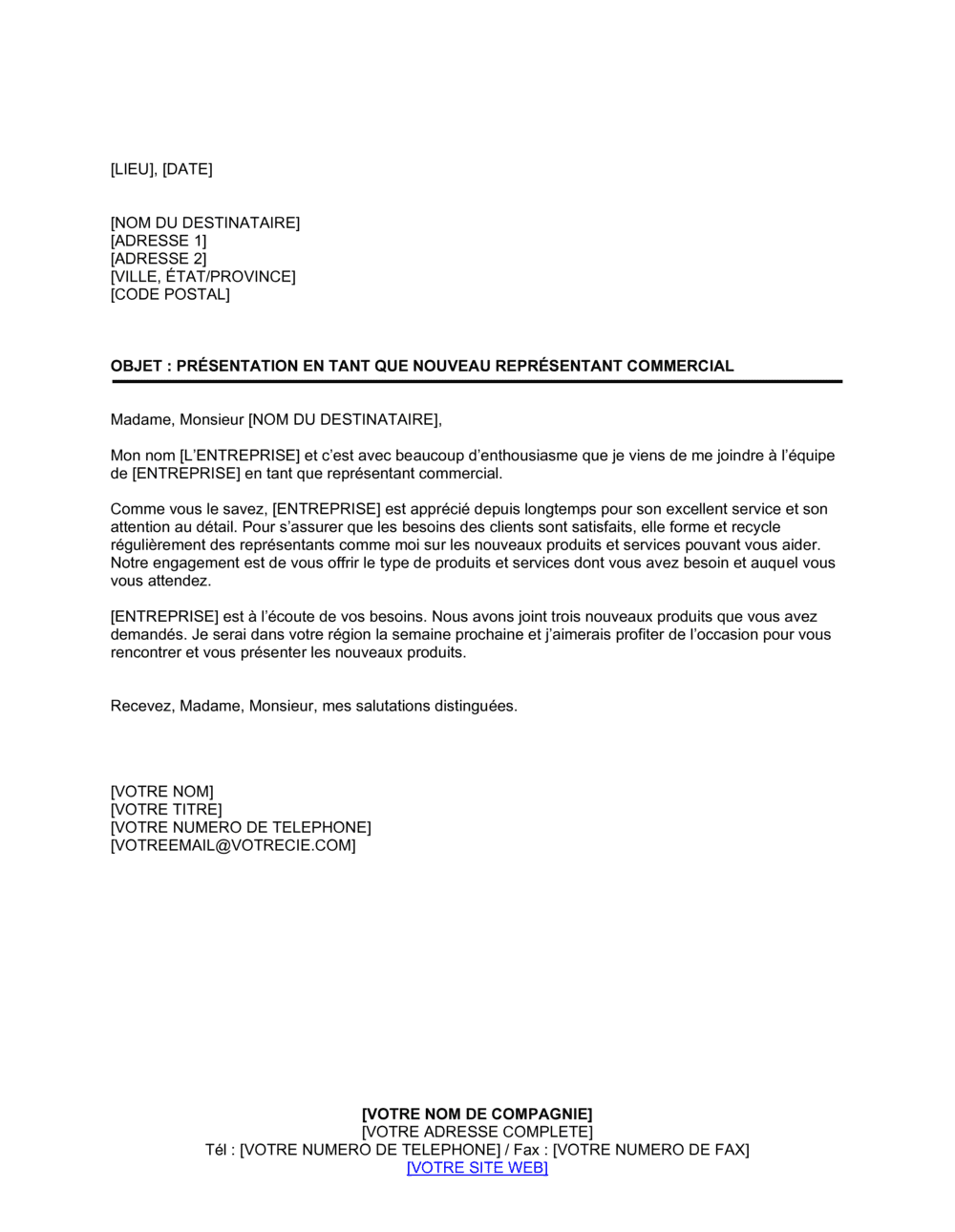 Business-in-a-Box's Lettre d'introduction en tant que nouveau représentant commercial