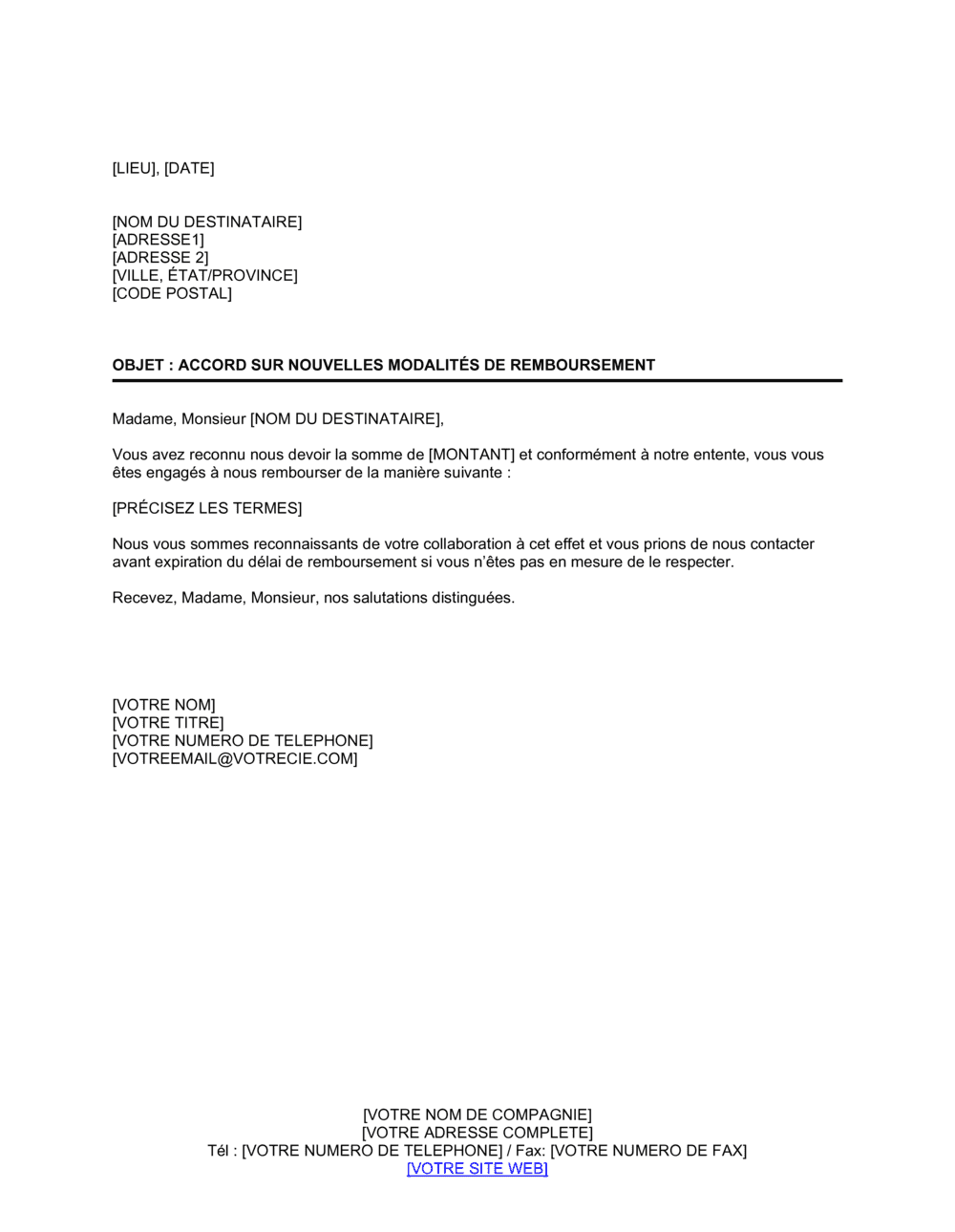 Business-in-a-Box's Lettre de confirmation d'acceptation de nouvelles modalités