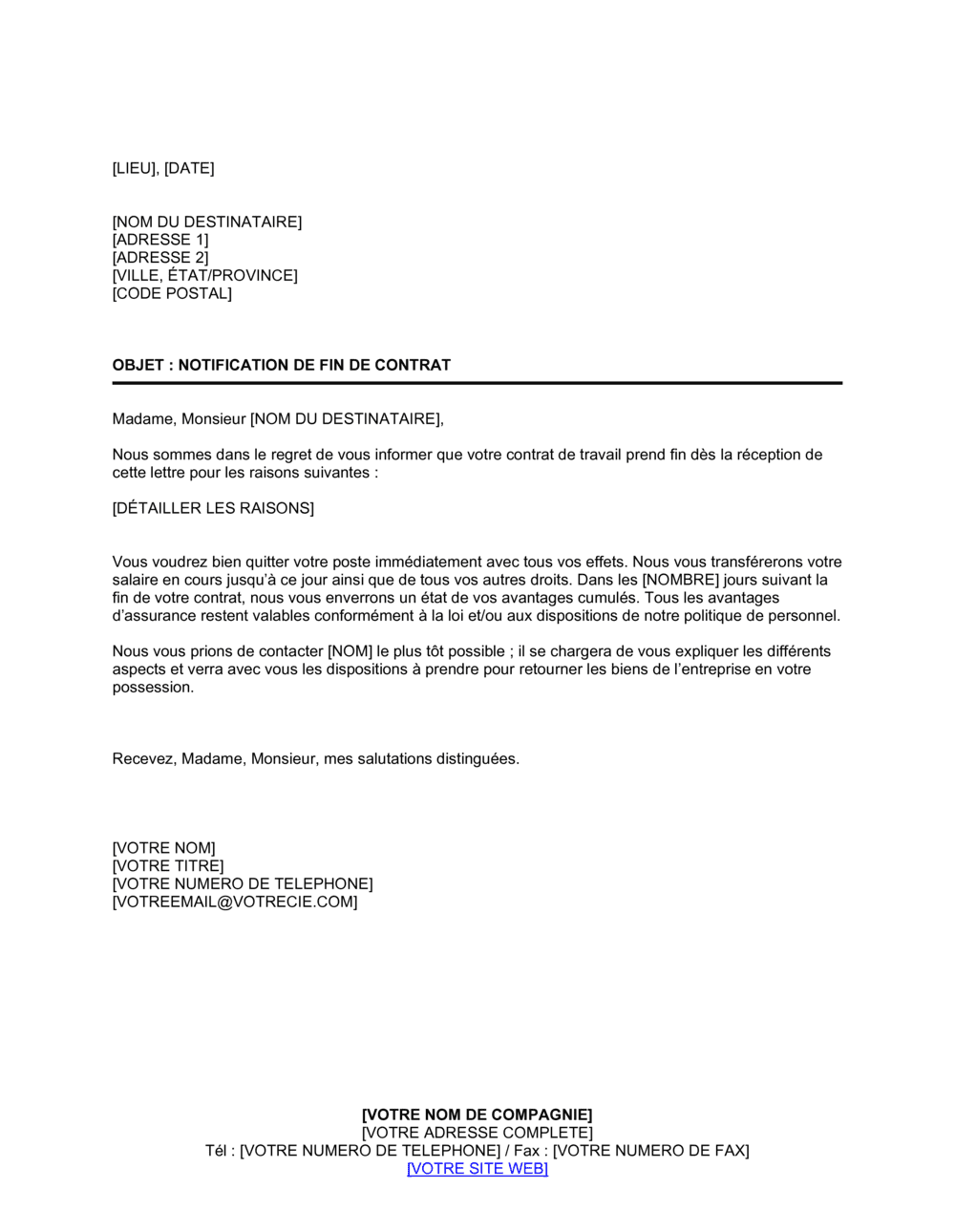 Business-in-a-Box's Lettre de licenciement d'un employé