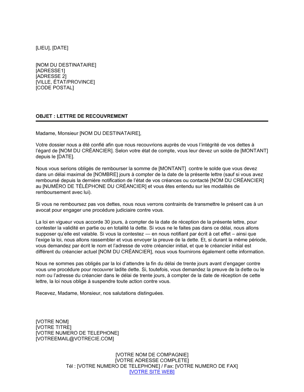 Business-in-a-Box's Lettre de recouvrement Par une agence de recouvrement