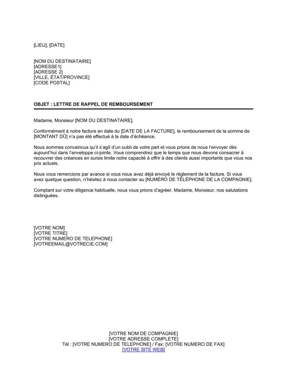 Business-in-a-Box's Lettre de recouvrement Premier préavis