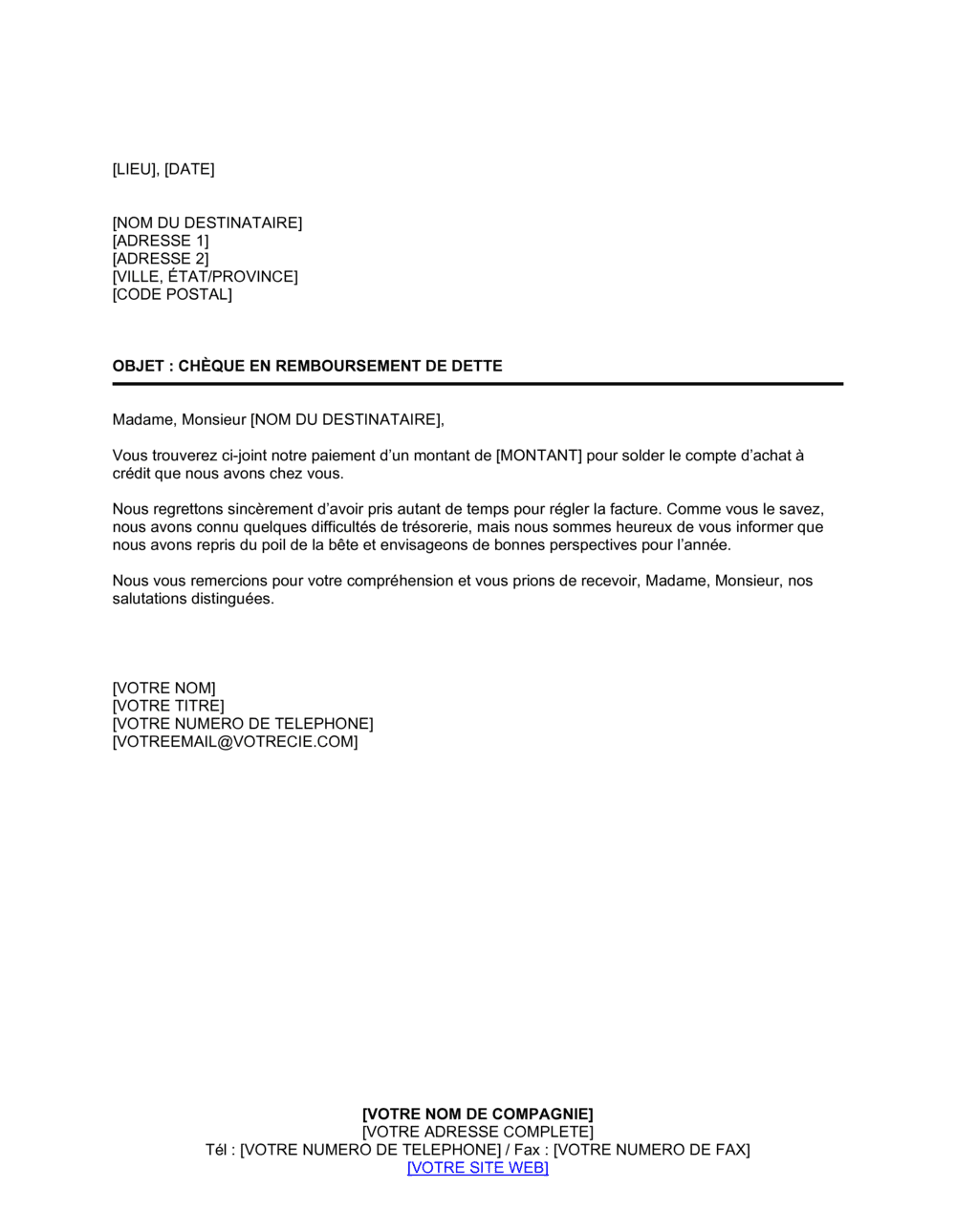 Business-in-a-Box's Lettre de remboursement avec retard