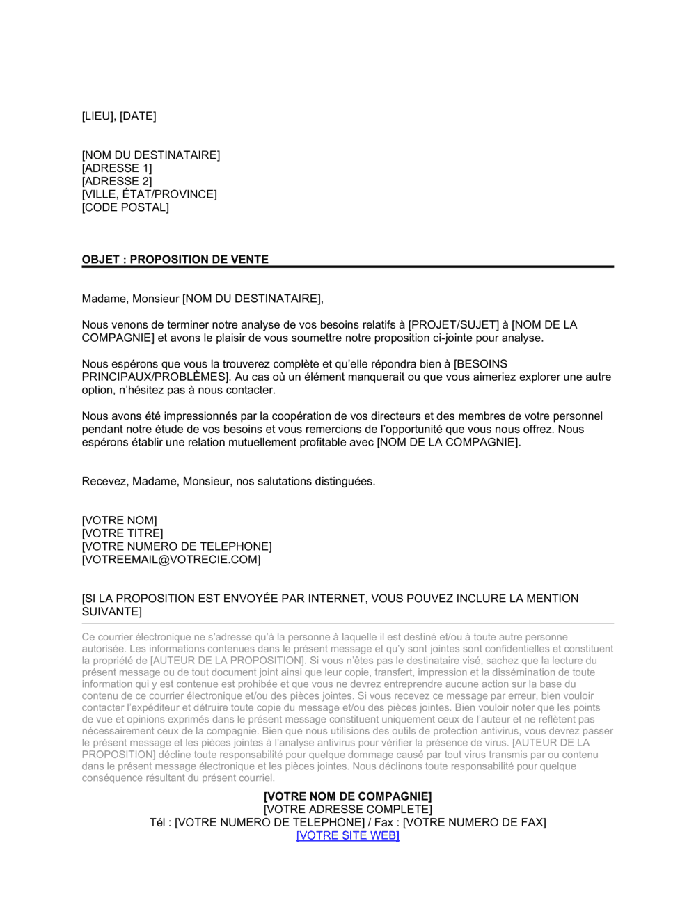 Business-in-a-Box's Lettre de transmision de proposition Version longue