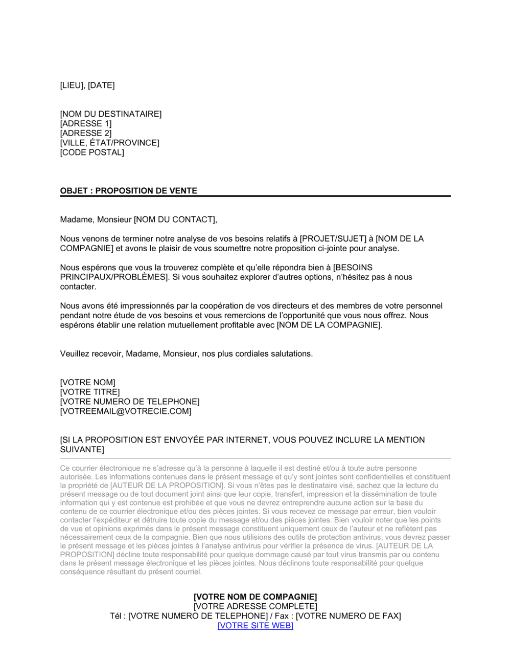 Business-in-a-Box's Lettre de transmision de proposition Version longue