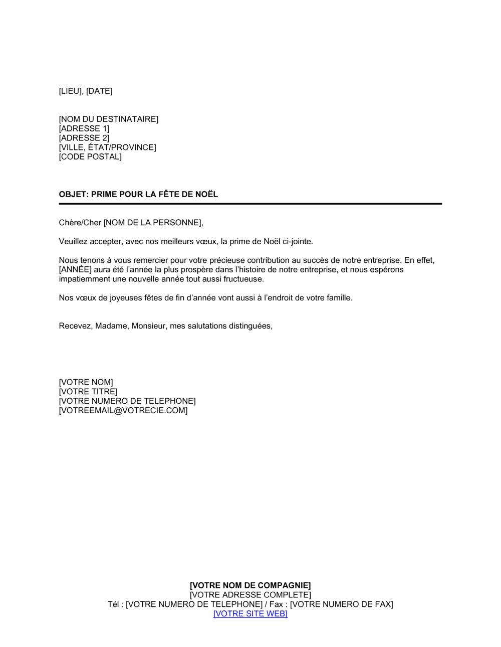 Business-in-a-Box's Lettre de transmission de prime de Noël