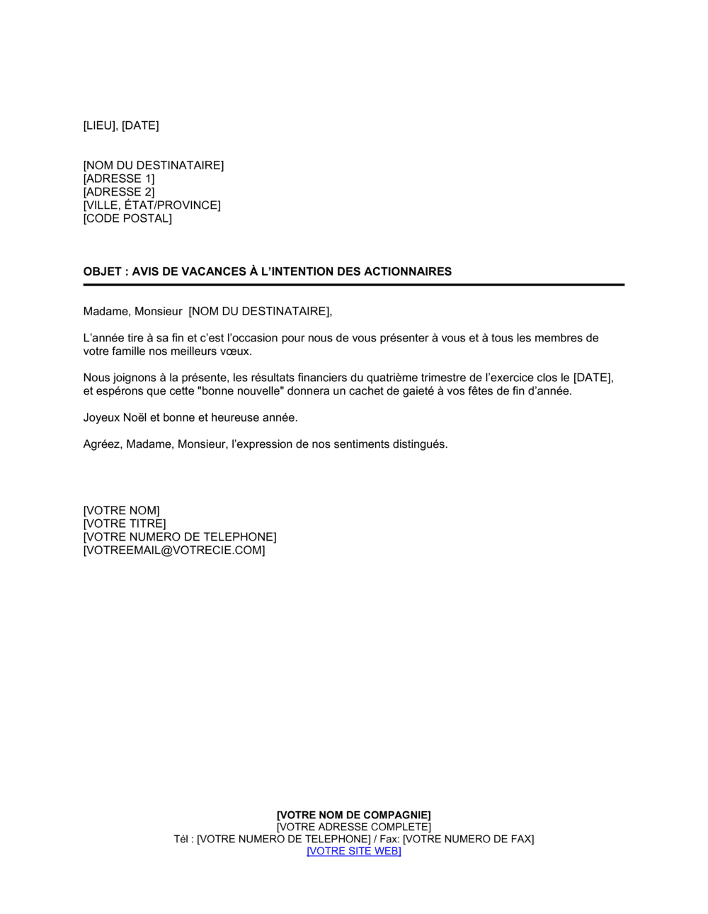 Business-in-a-Box's Lettre de voeux de fin d'année aux actionnaires