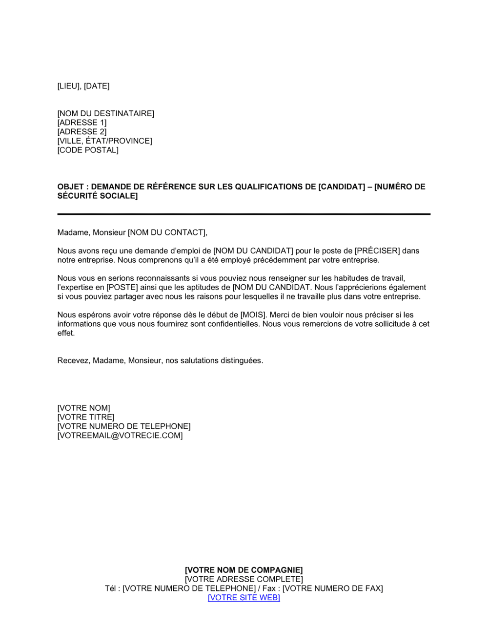 Business-in-a-Box's Lettre de vérification des qualifications