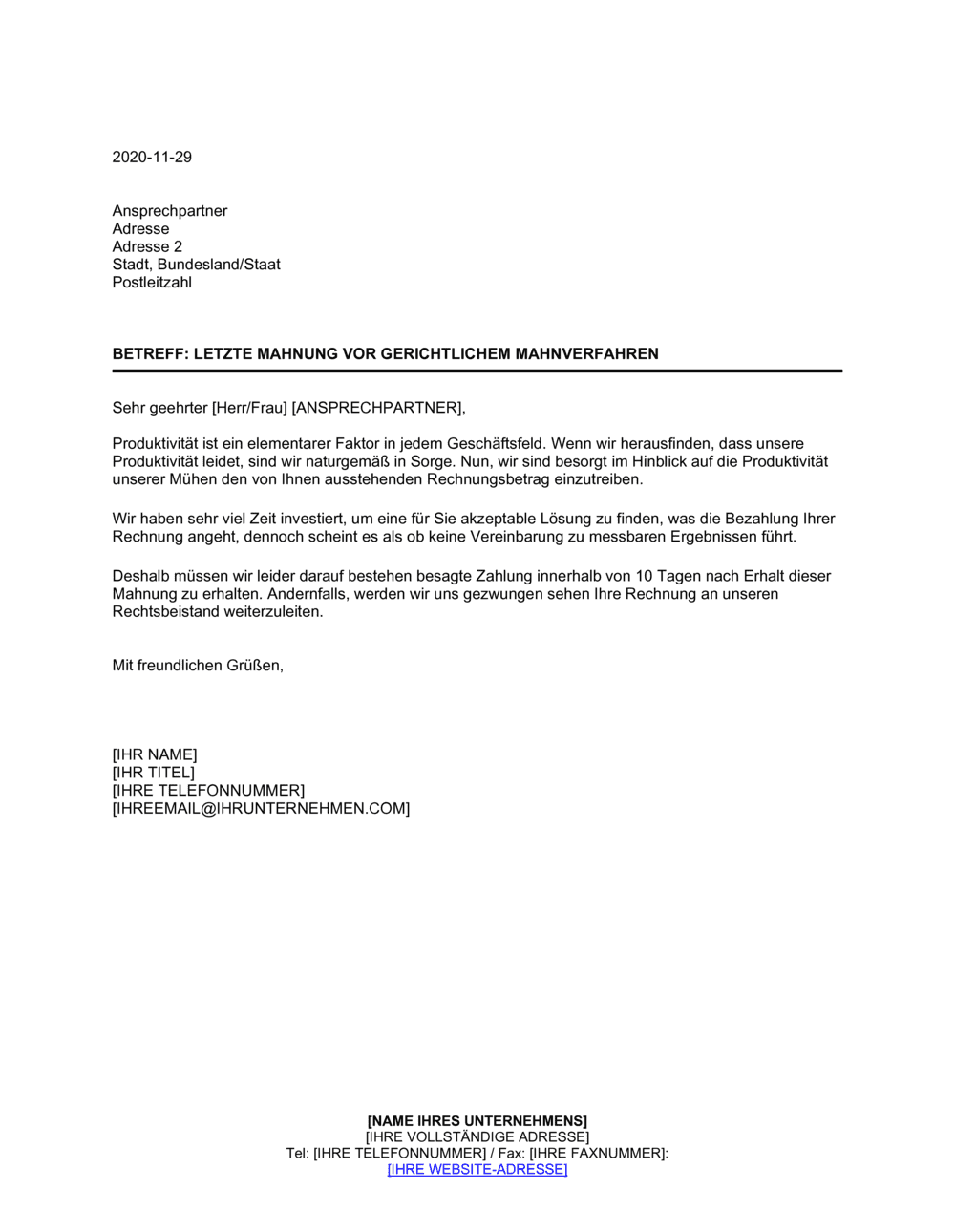 Business-in-a-Box's Letzte Mahnung
