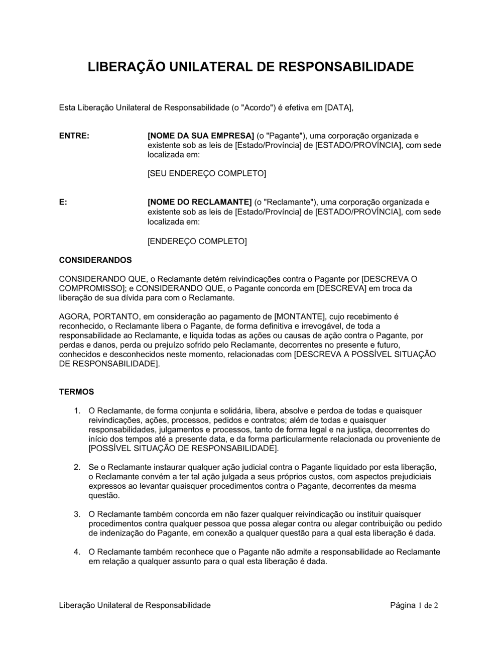 Business-in-a-Box's Liberação Unilateral de Responsabilidade