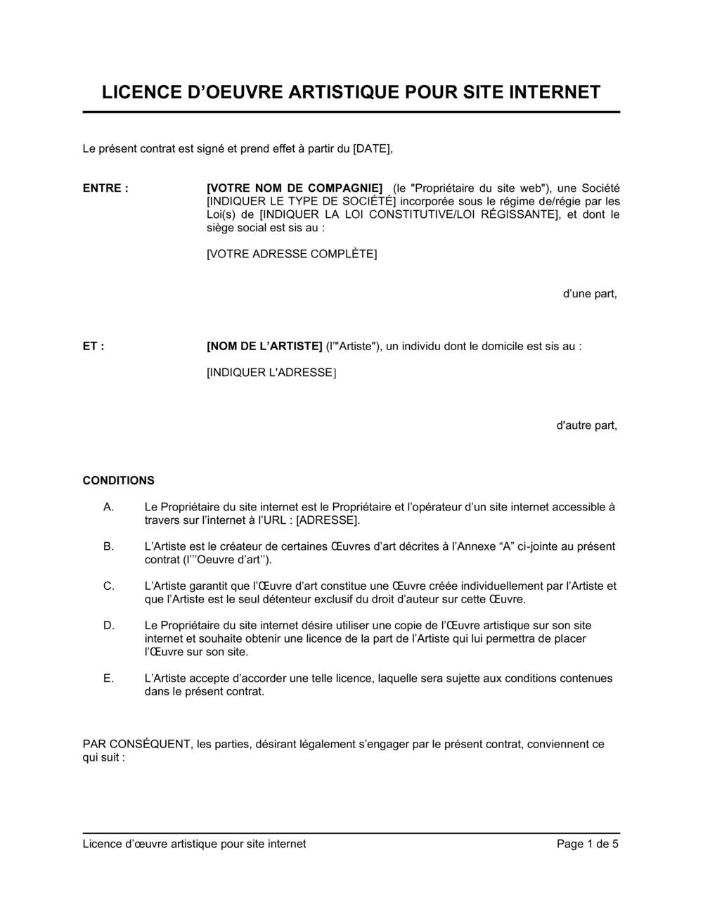 Business-in-a-Box's Licence d'oeuvre artistique pour site internet