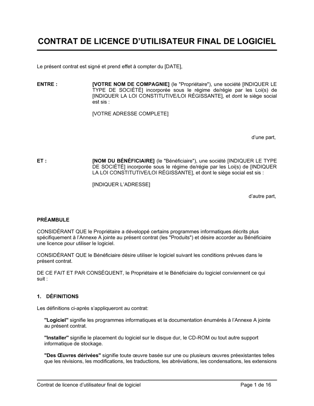 Business-in-a-Box's Licence d'utilisateur final de logiciel