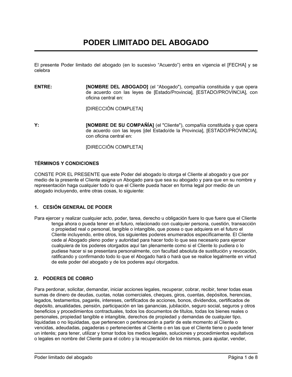 Business-in-a-Box's Limitaciones del poder