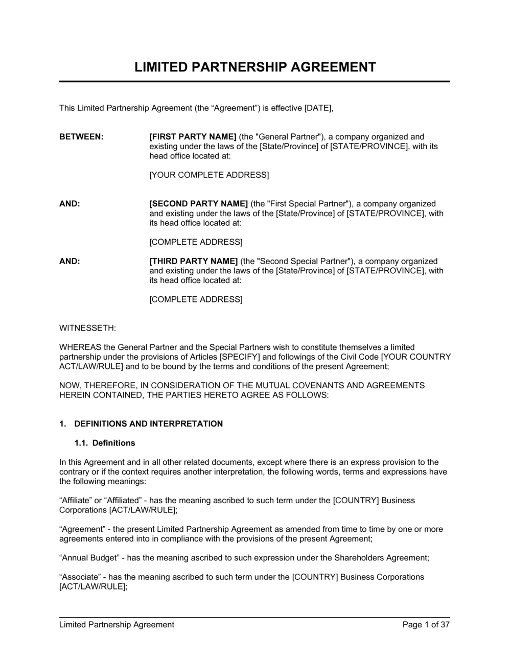 Limited Partnership Agreement 2 Template by Business in a Box™