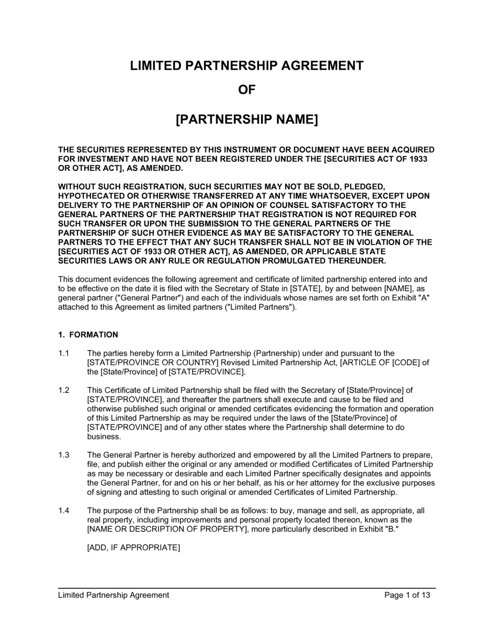 Limited Partnership Agreement Template  by Business-in-a-Box™ Throughout limited warranty agreement template