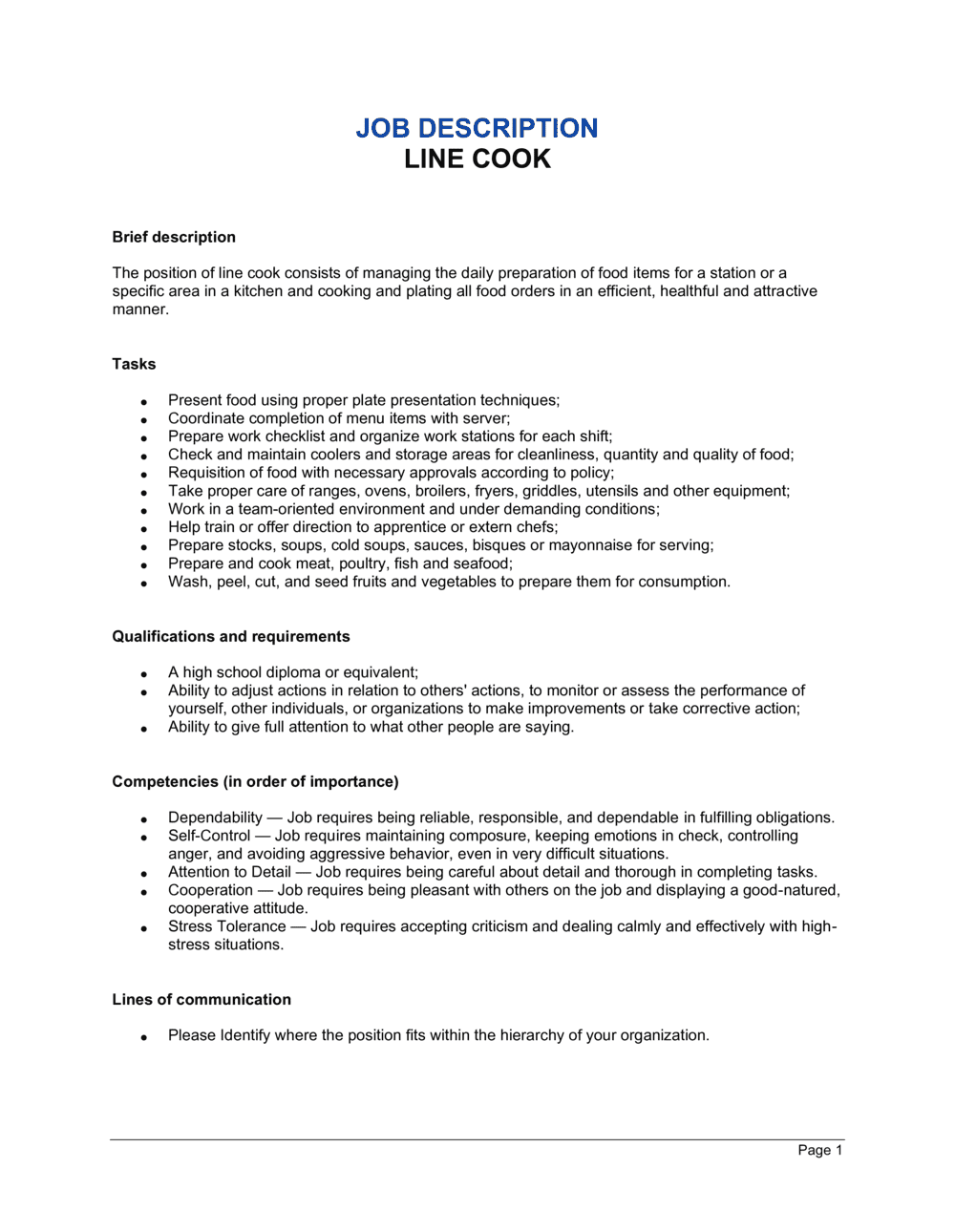 Line Cook Job Description Template By Business in a Box 