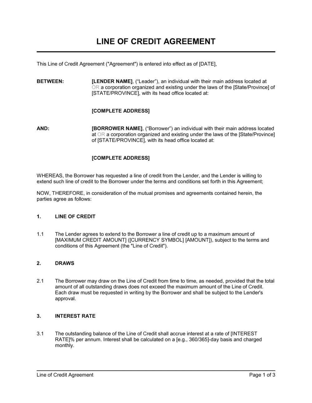 Business-in-a-Box's Line Of Credit Agreement Template