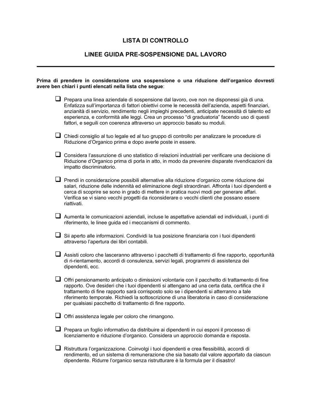 Business-in-a-Box's Linee guida pre-sospensione dal lavoro