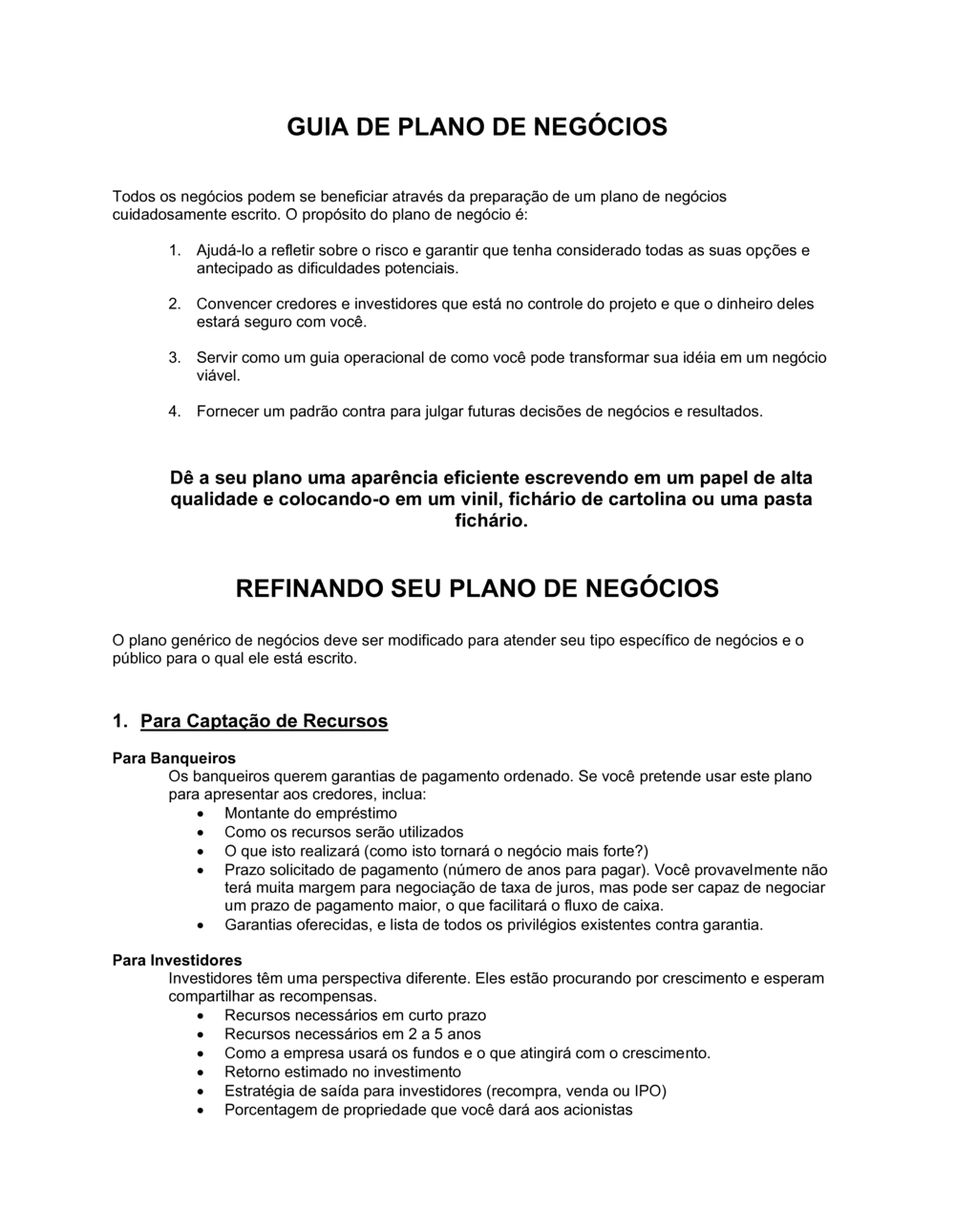 Business-in-a-Box's Linhas Guias do Plano de Negócios