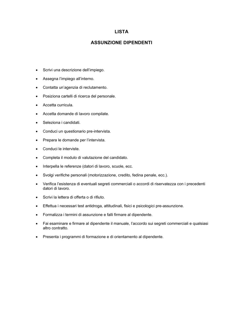 Business-in-a-Box's Lista assunzione dipendenti