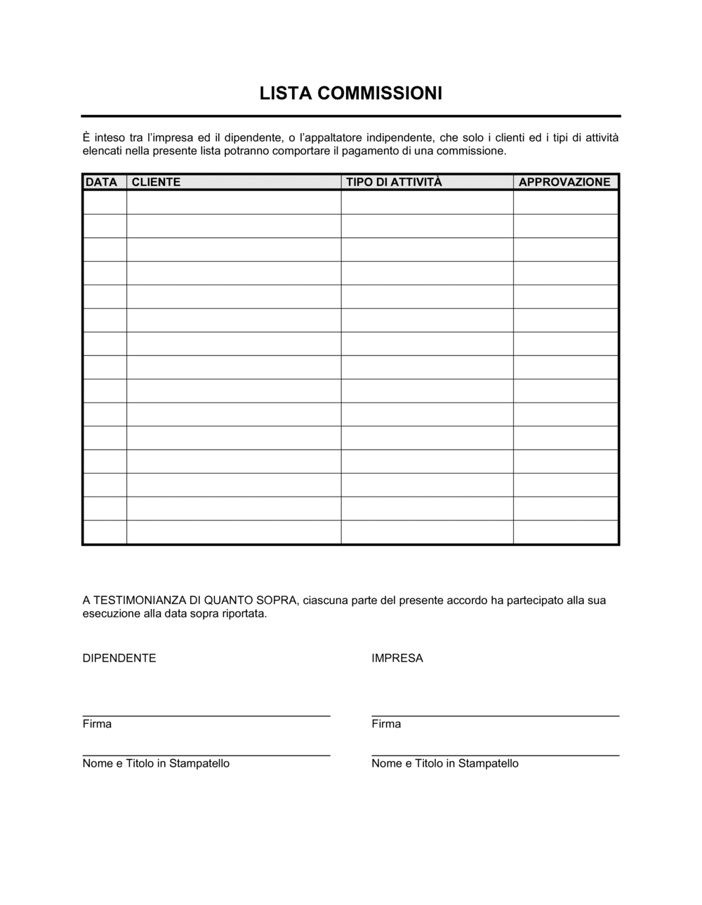 Business-in-a-Box's Lista commissioni