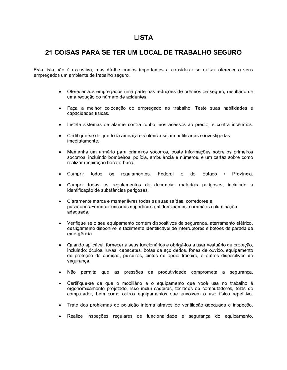 Business-in-a-Box's Lista de Conferência 21 Coisas a Fazer Para um Local de Trabalho Seguro