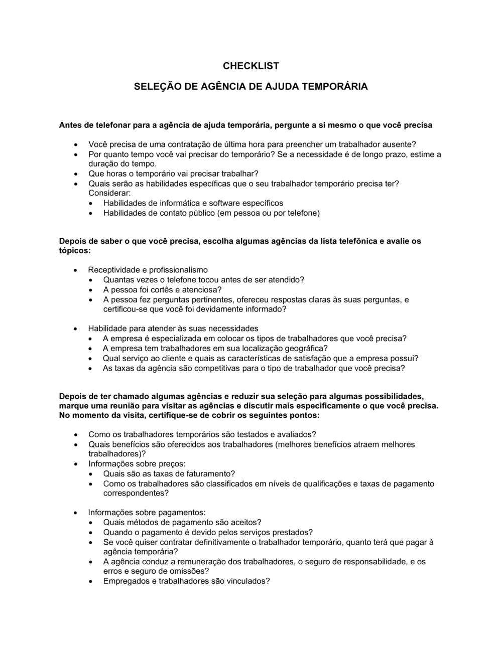 Business-in-a-Box's Lista de Conferência Agência de Ajuda Temporária