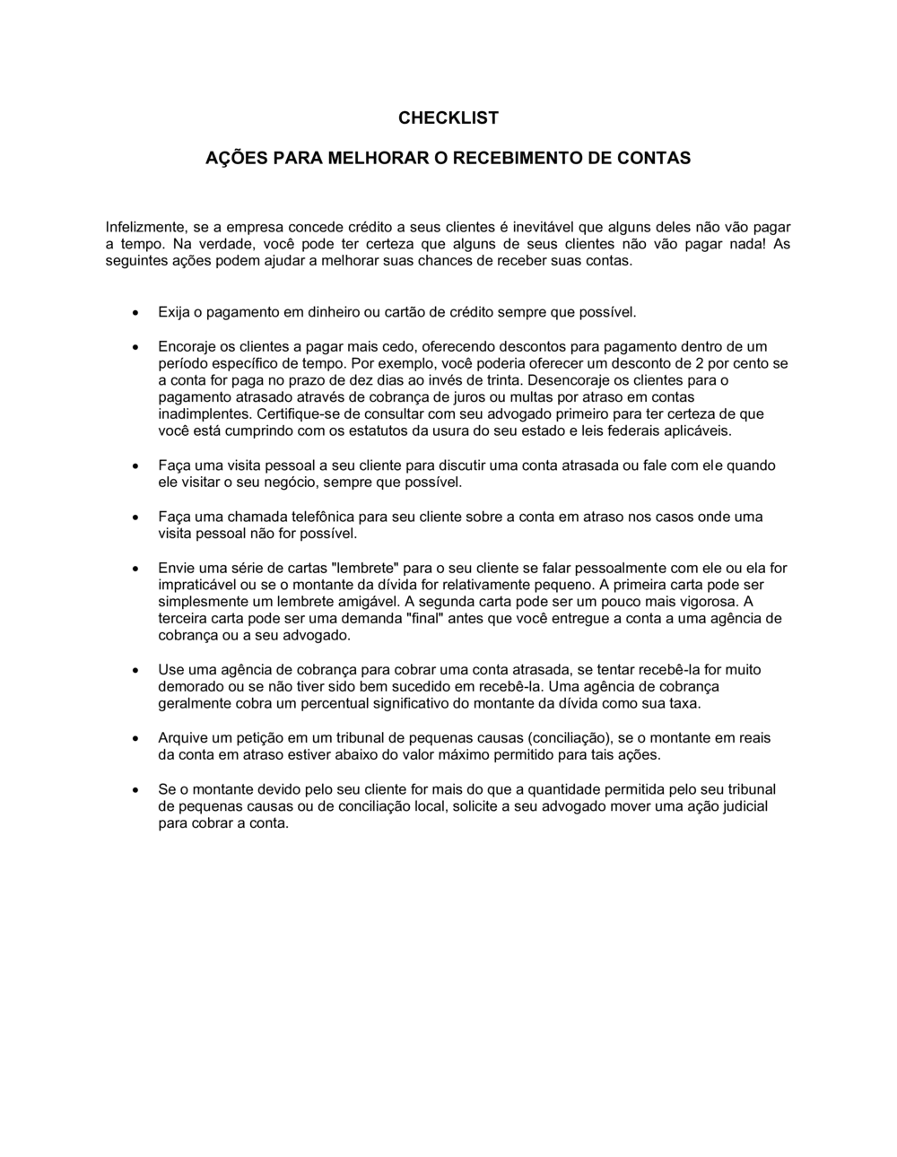 Business-in-a-Box's Lista de Conferência Ação para Melhorar Cobrança de Contas