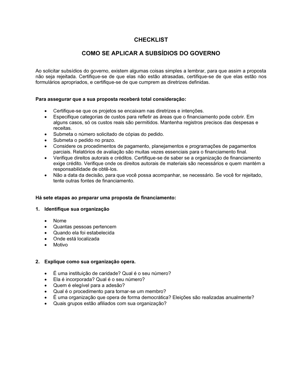 Business-in-a-Box's Lista de Conferência Como se Aplicar à Garantias do Governo