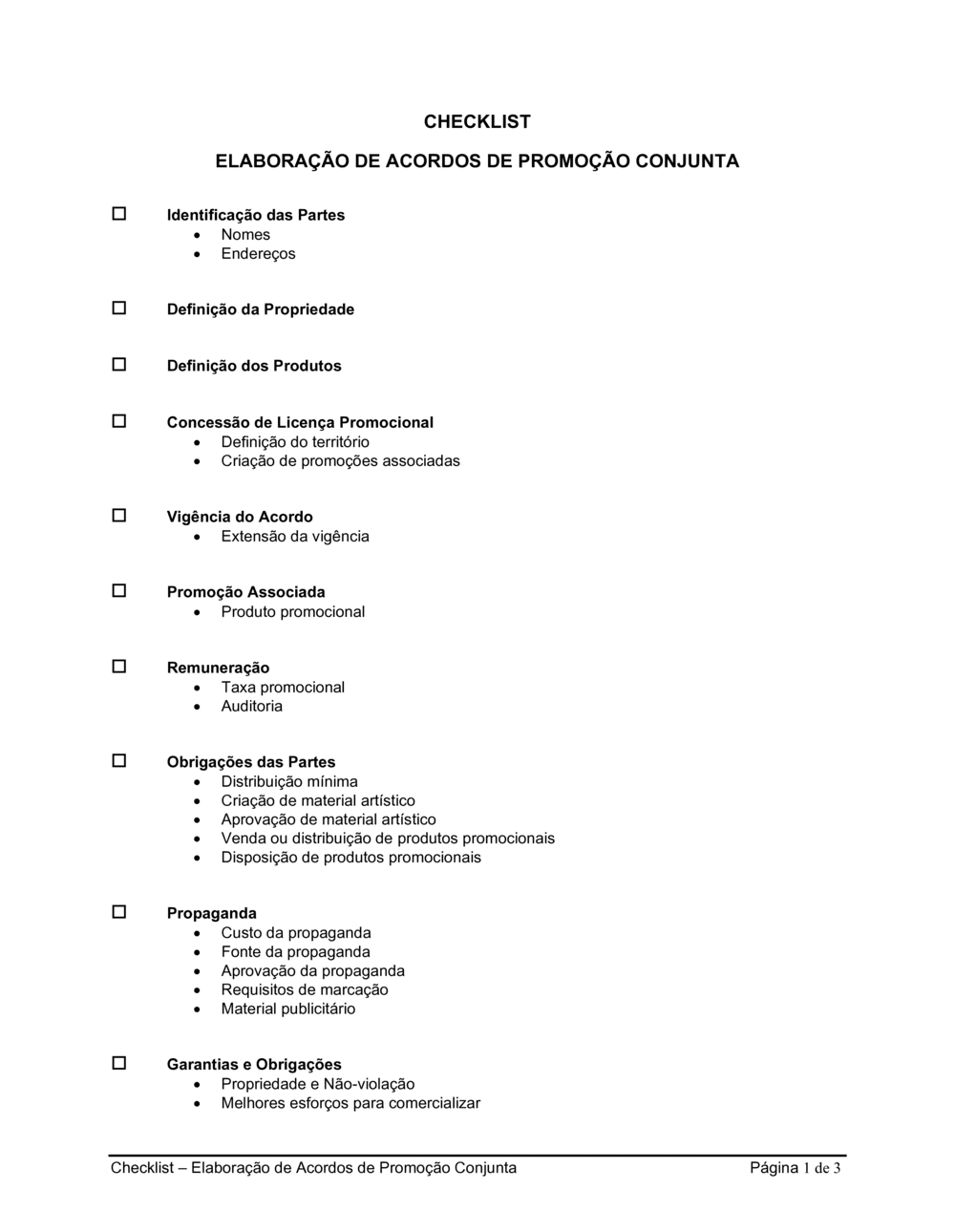 Business-in-a-Box's Lista de Conferência Criando Acordo de Promoções Conjuntas