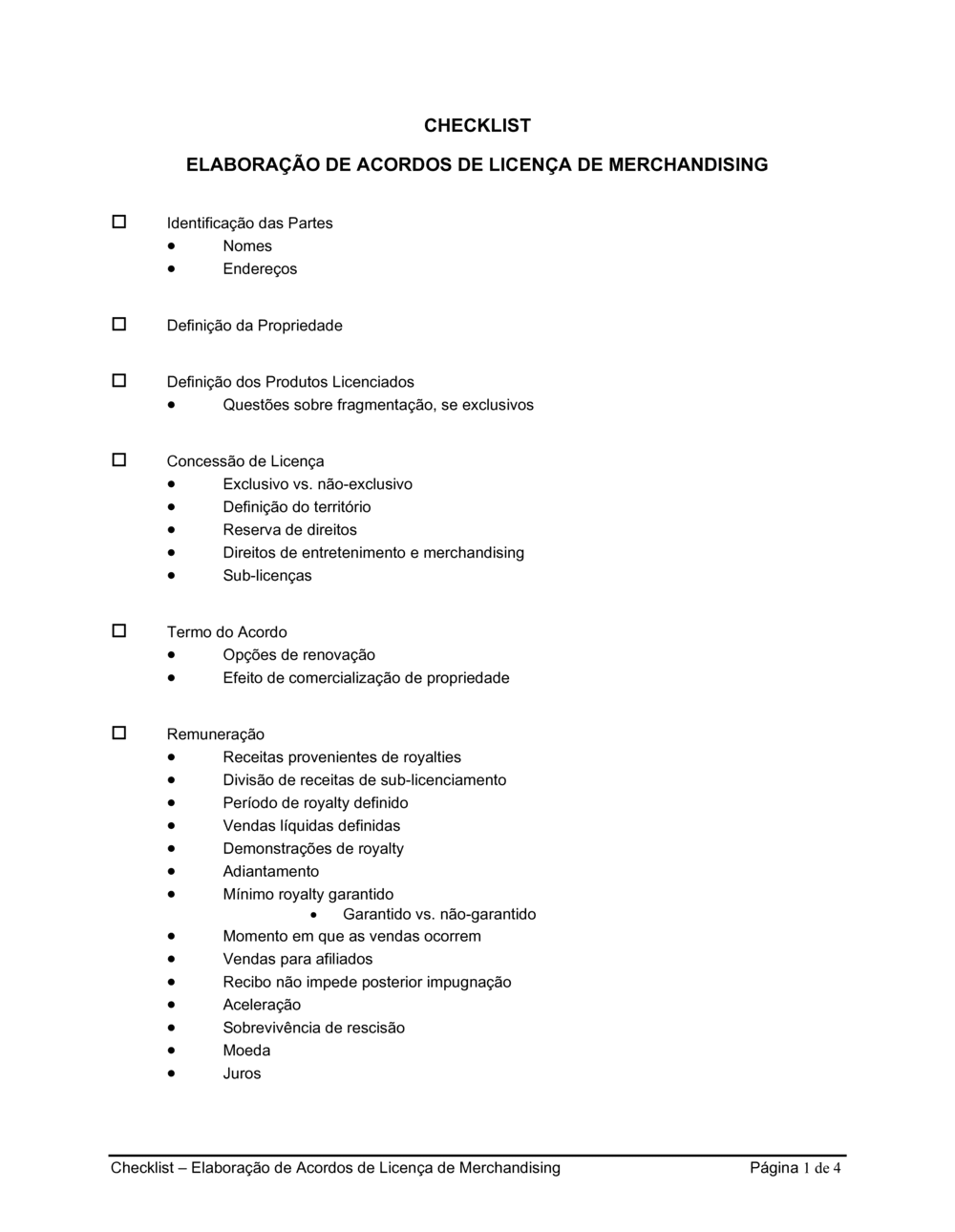 Business-in-a-Box's Lista de Conferência Criando Acordos de Licença de Propaganda